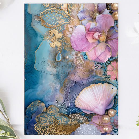 Vykort för postcrossing, scrapbooking & dekoration - Gyllene Snäckor PC523