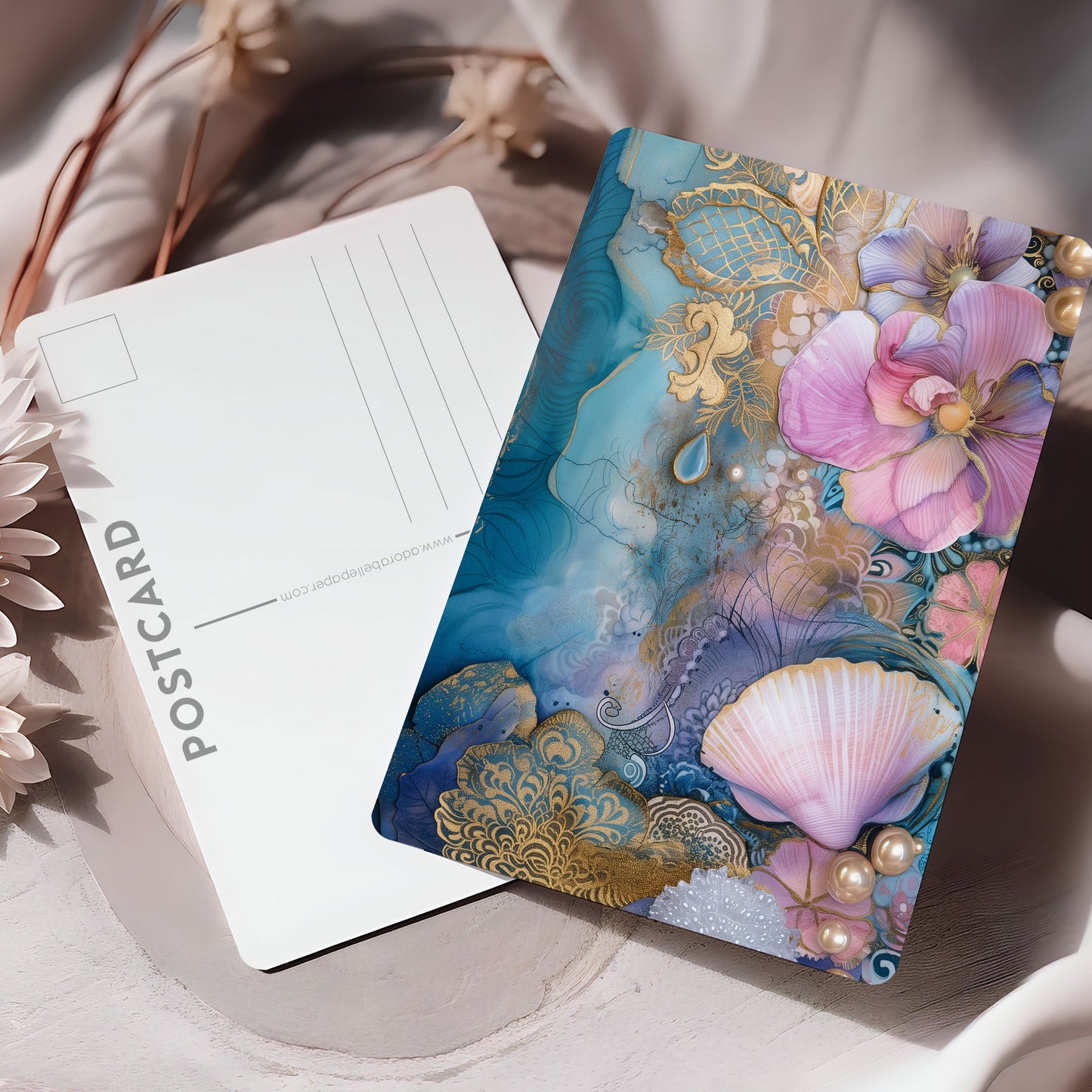 Vykort för postcrossing, scrapbooking & dekoration - Gyllene Snäckor PC523