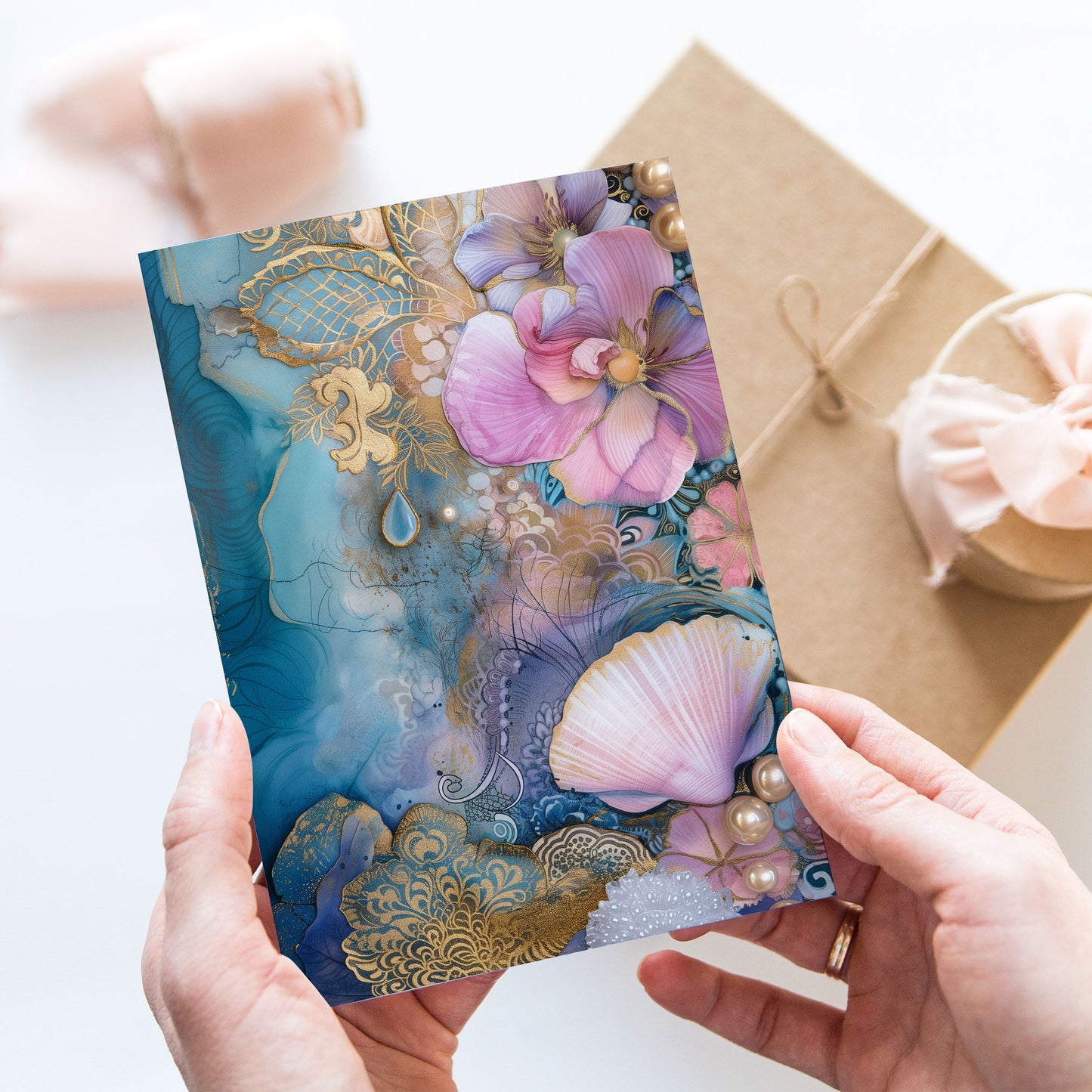 Vykort för postcrossing, scrapbooking & dekoration - Gyllene Snäckor PC523