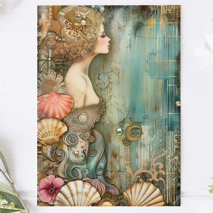 Vykort för postcrossing, scrapbooking & dekoration - Gyllene Sjöjungfru PC524