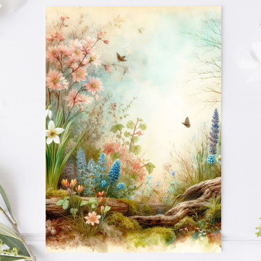 Vykort för postcrossing, scrapbooking & dekoration - Vintage Skogstema PC528