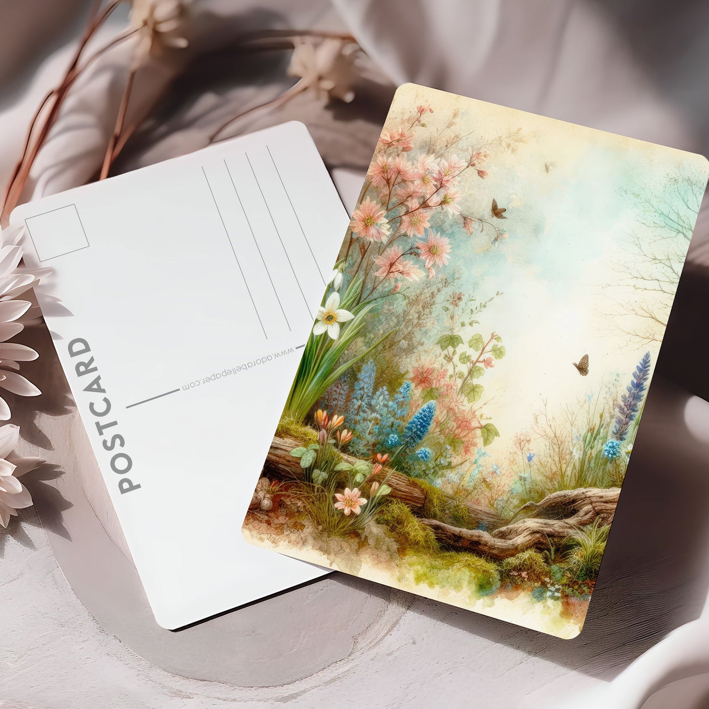 Vykort för postcrossing, scrapbooking & dekoration - Vintage Skogstema PC528