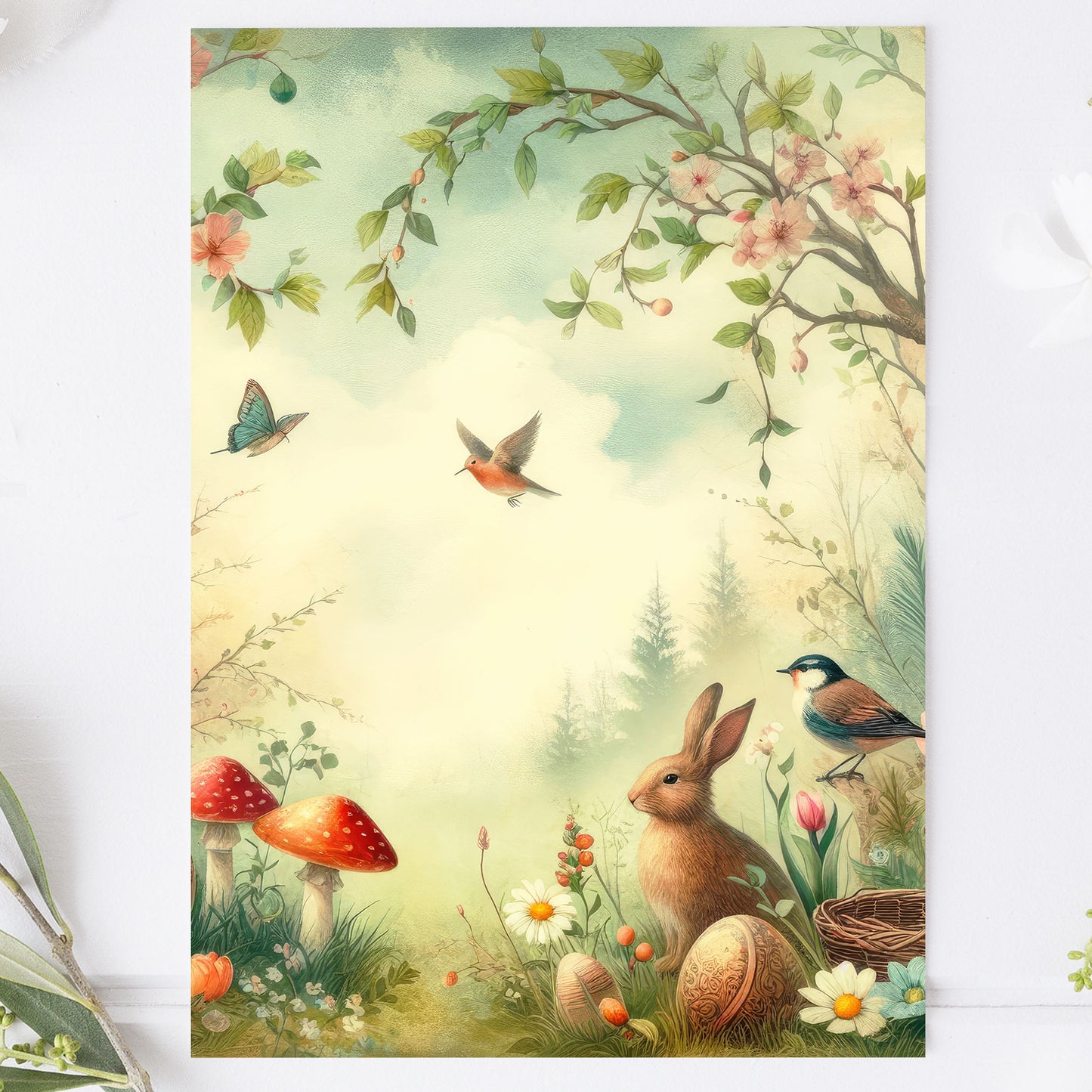 Vykort för postcrossing, scrapbooking & dekoration - Vintage Skogstema PC529