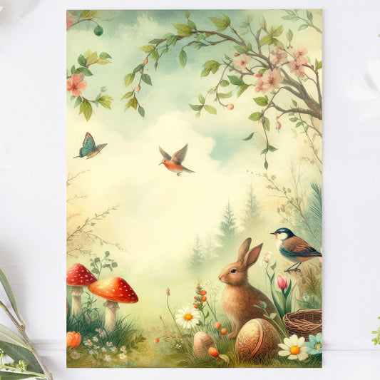 Vykort för postcrossing, scrapbooking & dekoration - Vintage Skogstema PC529