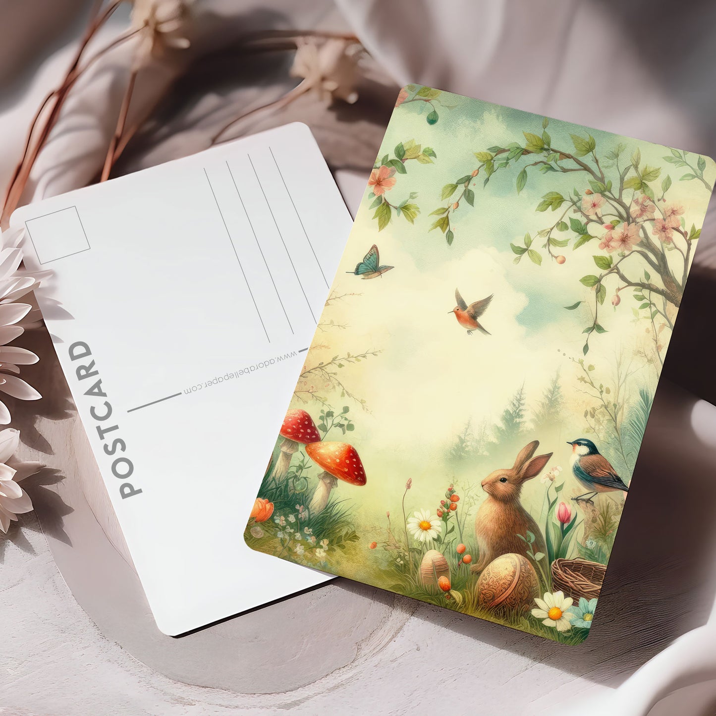 Vykort för postcrossing, scrapbooking & dekoration - Vintage Skogstema PC529