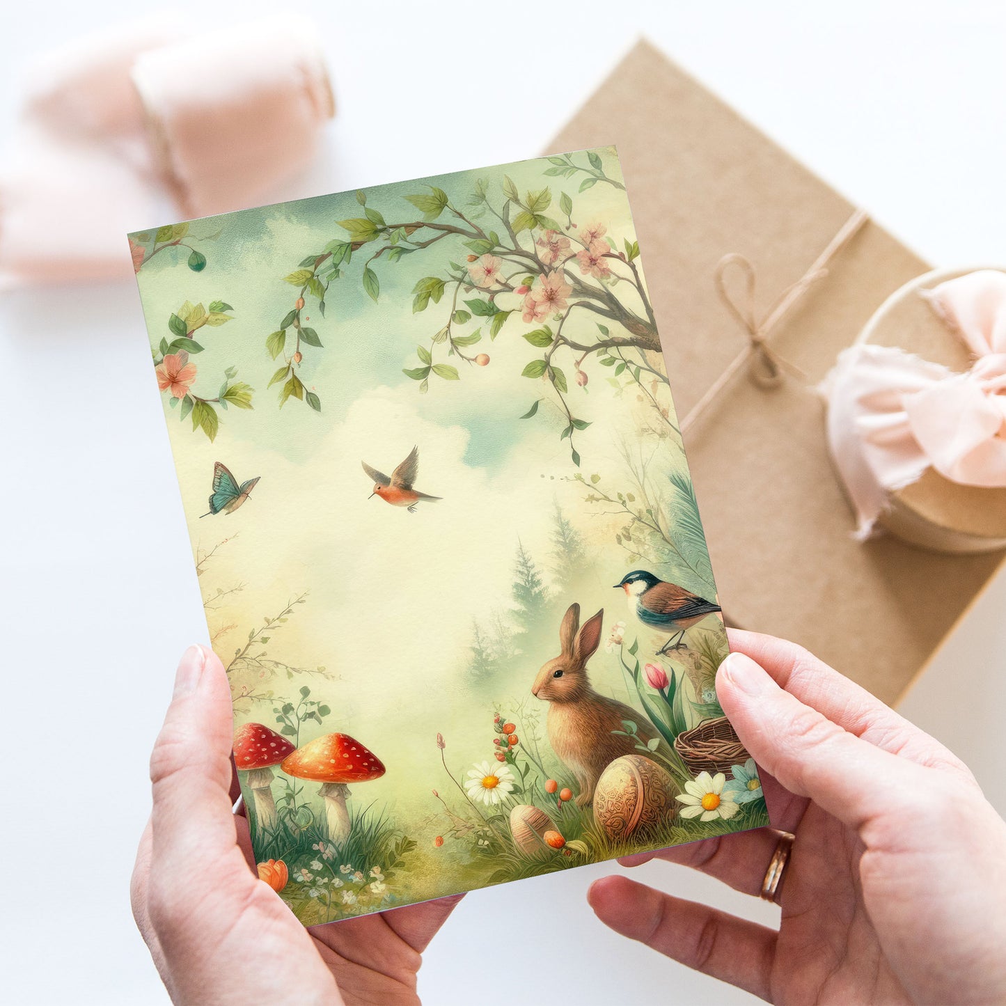 Vykort för postcrossing, scrapbooking & dekoration - Vintage Skogstema PC529