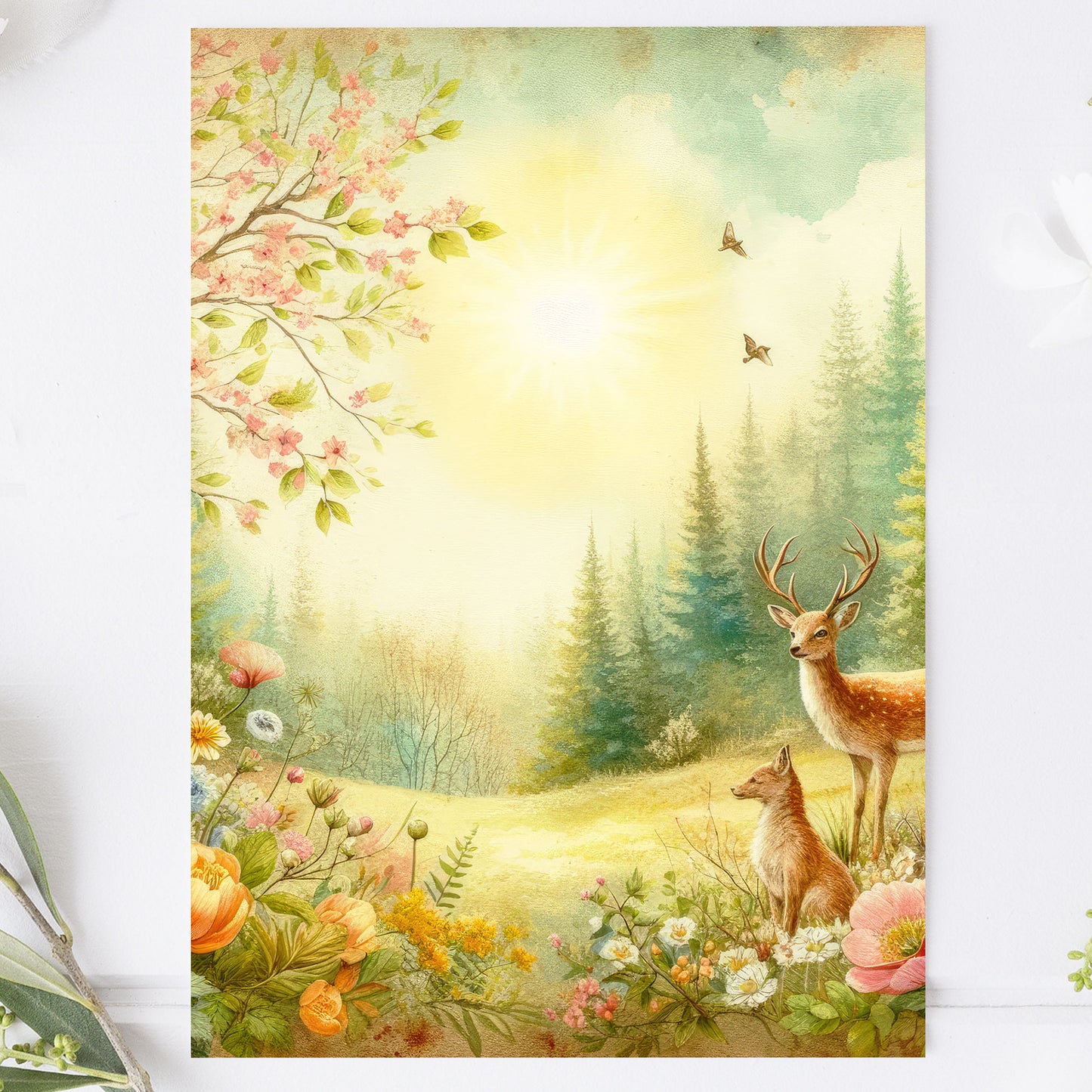 Vykort för postcrossing, scrapbooking & dekoration - Vintage Skogstema PC530