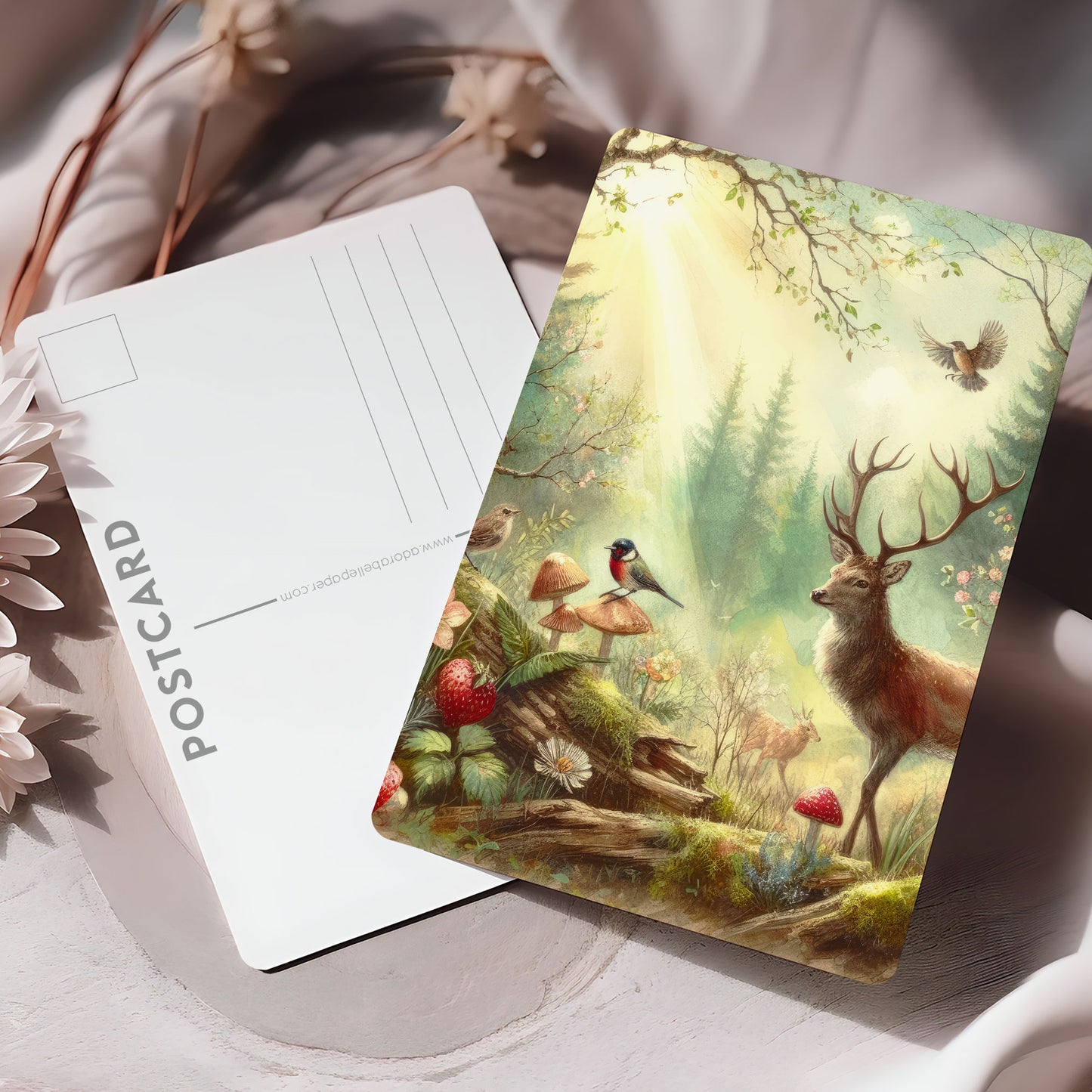 Vykort för postcrossing, scrapbooking & dekoration - Vintage Skogstema PC531