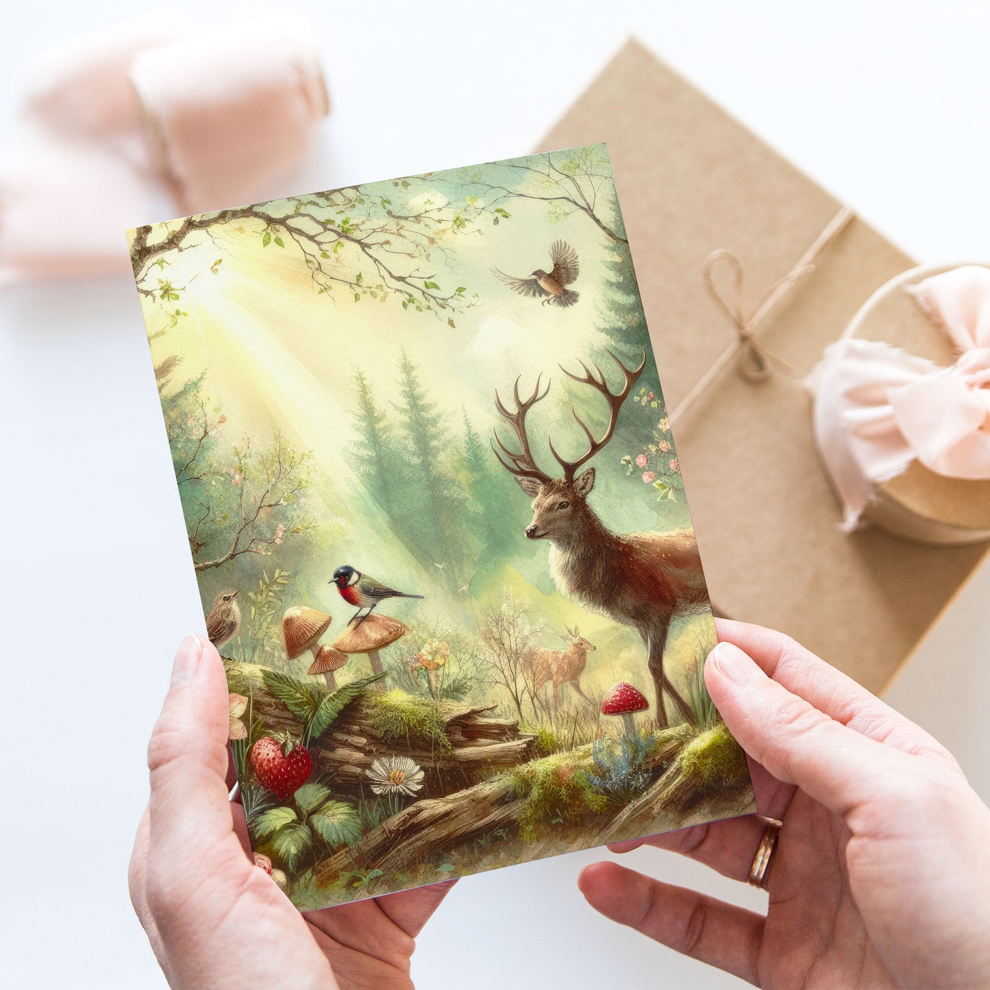 Vykort för postcrossing, scrapbooking & dekoration - Vintage Skogstema PC531