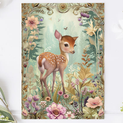 Vykort för postcrossing, scrapbooking & dekoration - Skogsmotiv Woodland - Rådjur PC533
