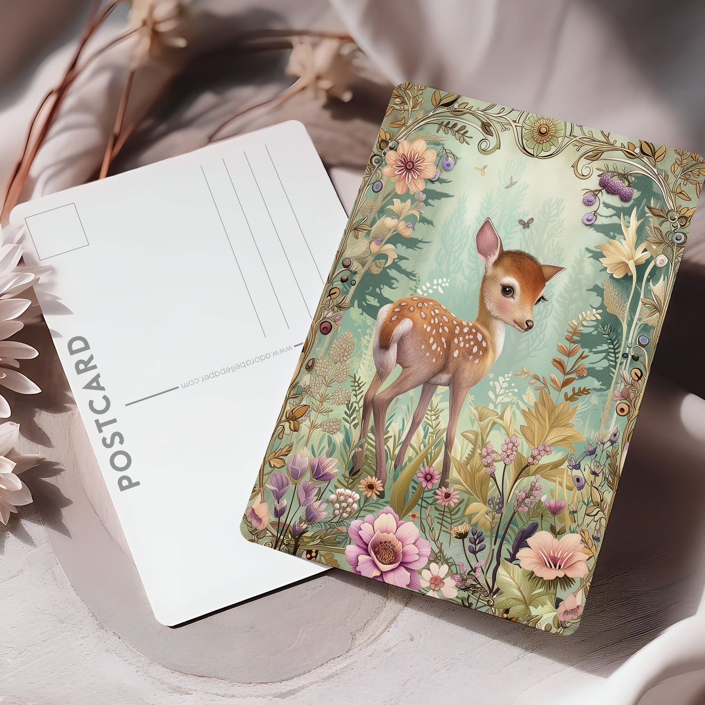 Vykort för postcrossing, scrapbooking & dekoration - Skogsmotiv Woodland - Rådjur PC533