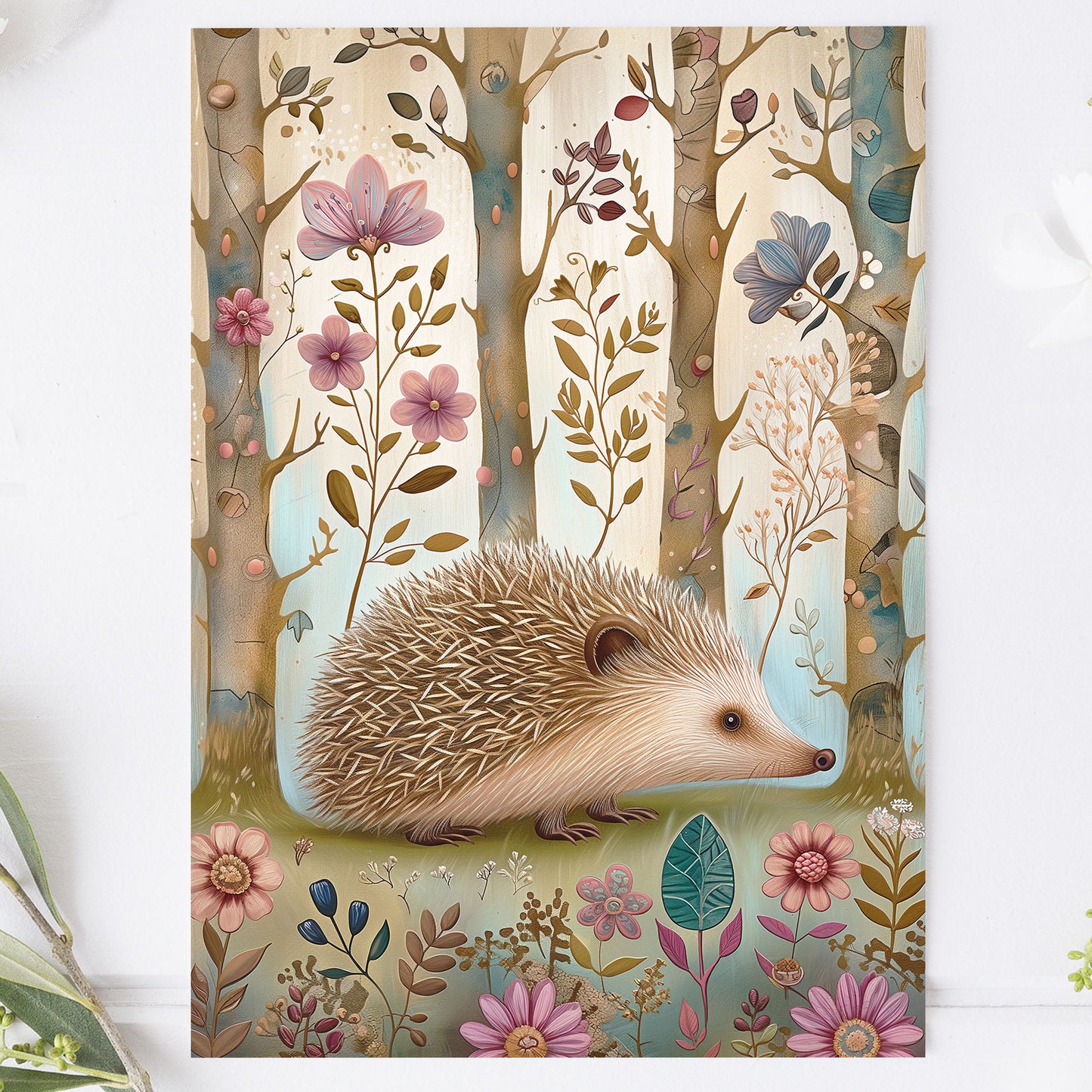 Vykort för postcrossing, scrapbooking & dekoration - Skogsmotiv Woodland - Igelkott PC534