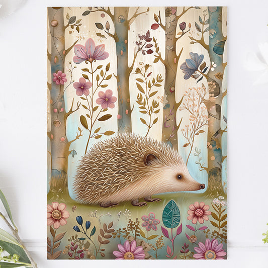 Vykort för postcrossing, scrapbooking & dekoration - Skogsmotiv Woodland - Igelkott PC534