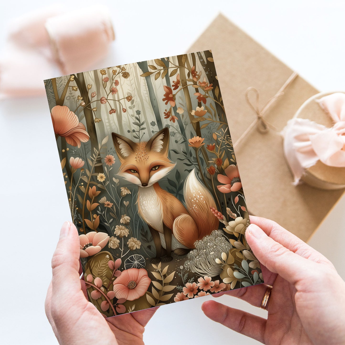 Vykort för postcrossing, scrapbooking & dekoration - Skogsmotiv Woodland - Räv PC535