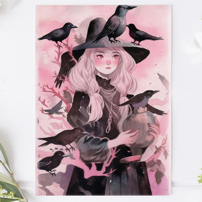 Vykort för postcrossing, scrapbooking & dekoration - Rosa Häxa PC540