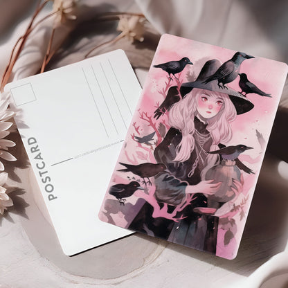 Vykort för postcrossing, scrapbooking & dekoration - Rosa Häxa PC540