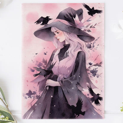 Vykort för postcrossing, scrapbooking & dekoration - Rosa Häxa PC541