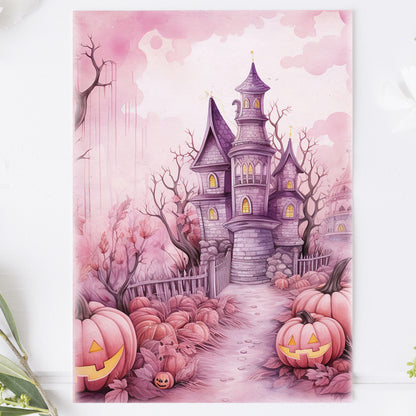 Vykort för postcrossing, scrapbooking & dekoration - Rosa Halloween PC542