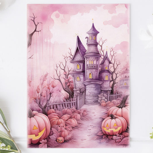 Vykort för postcrossing, scrapbooking & dekoration - Rosa Halloween PC542