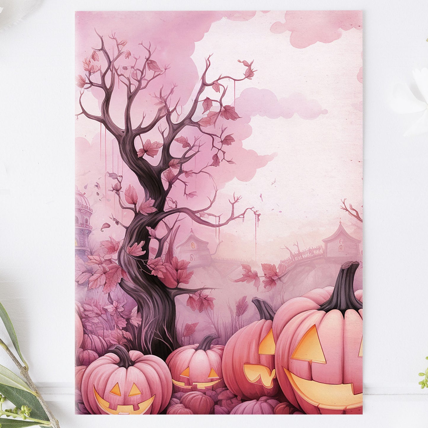 Vykort för postcrossing, scrapbooking & dekoration - Rosa Halloween PC543