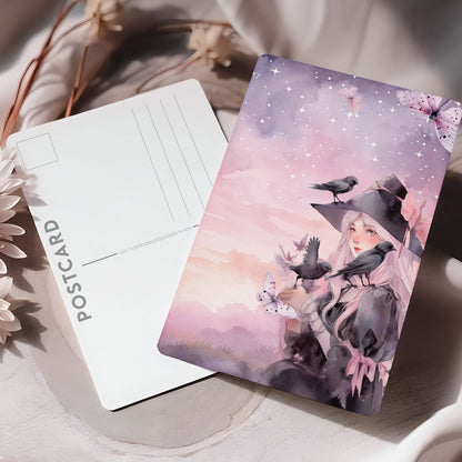 Vykort för postcrossing, scrapbooking & dekoration - Rosa Häxa PC544