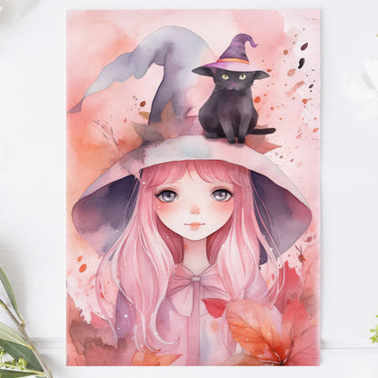 Vykort för postcrossing, scrapbooking & dekoration - Rosa Häxa  PC546