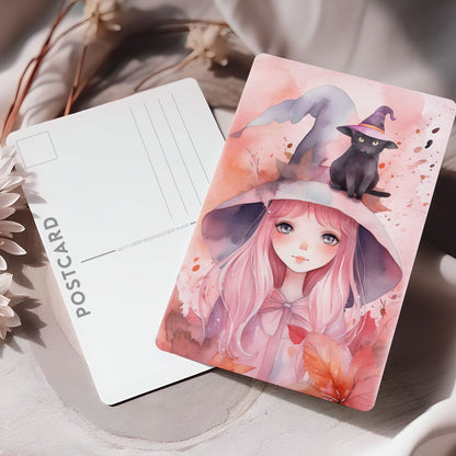 Vykort för postcrossing, scrapbooking & dekoration - Rosa Häxa  PC546