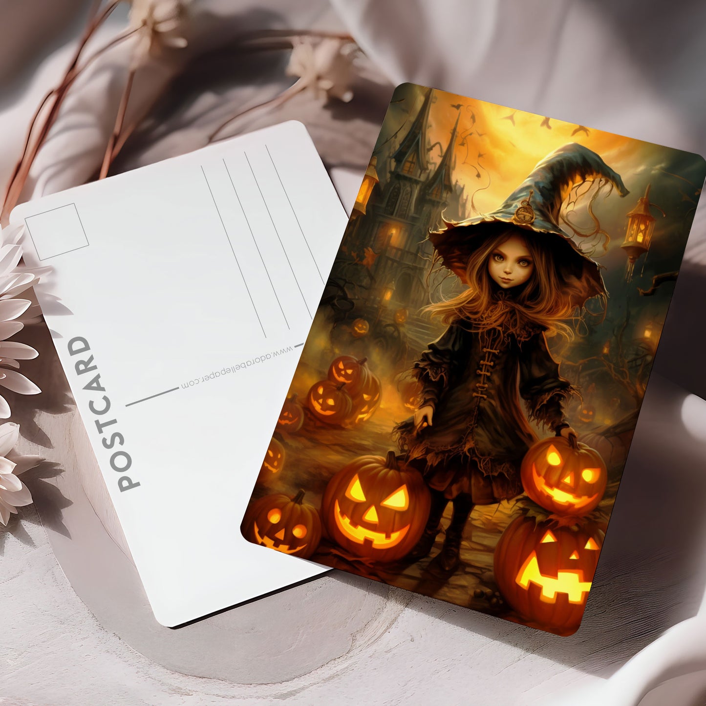 Vykort för postcrossing, scrapbooking & dekoration - Halloween - Flicka PC548