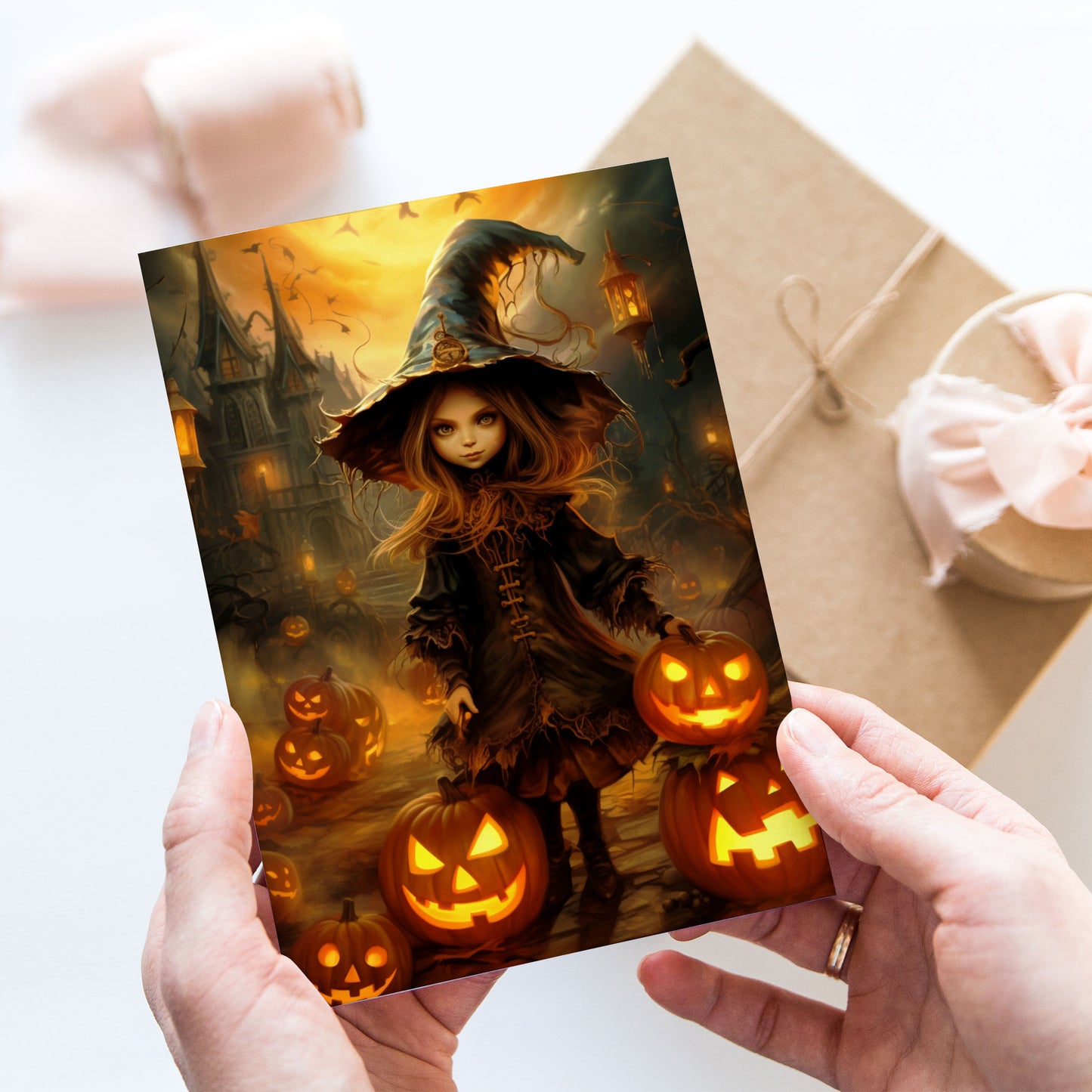 Vykort för postcrossing, scrapbooking & dekoration - Halloween - Flicka PC548