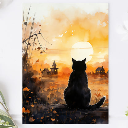 Vykort för postcrossing, scrapbooking & dekoration - Höst - Katt PC554