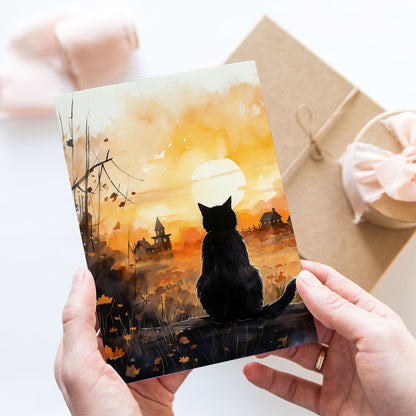 Vykort för postcrossing, scrapbooking & dekoration - Höst - Katt PC554