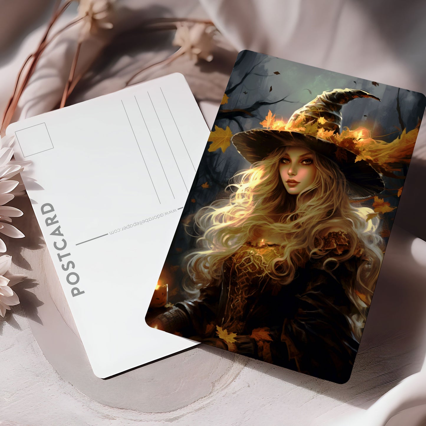 Vykort för postcrossing, scrapbooking & dekoration - Halloween - Vacker Häxa PC555