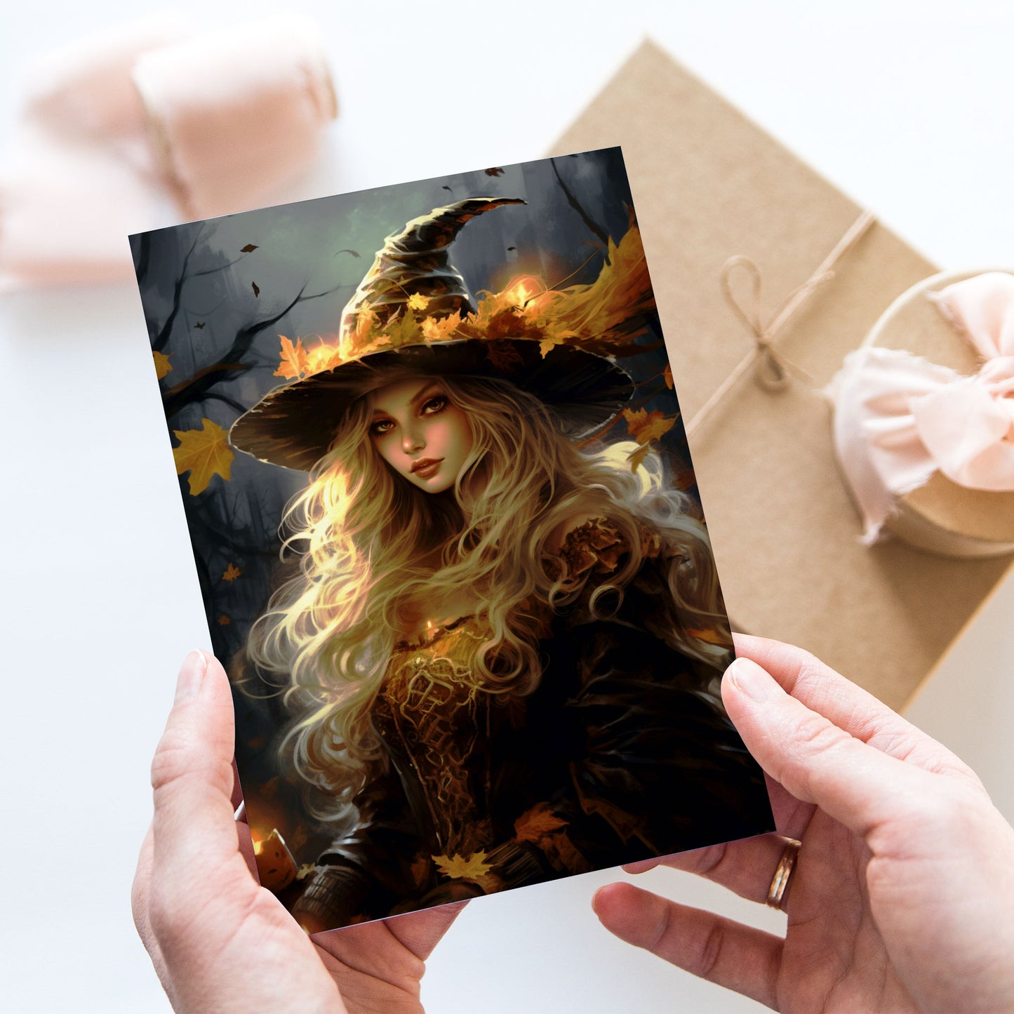 Vykort för postcrossing, scrapbooking & dekoration - Halloween - Vacker Häxa PC555