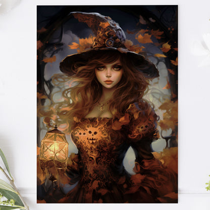 Vykort för postcrossing, scrapbooking & dekoration - Halloween - Vacker Häxa PC556