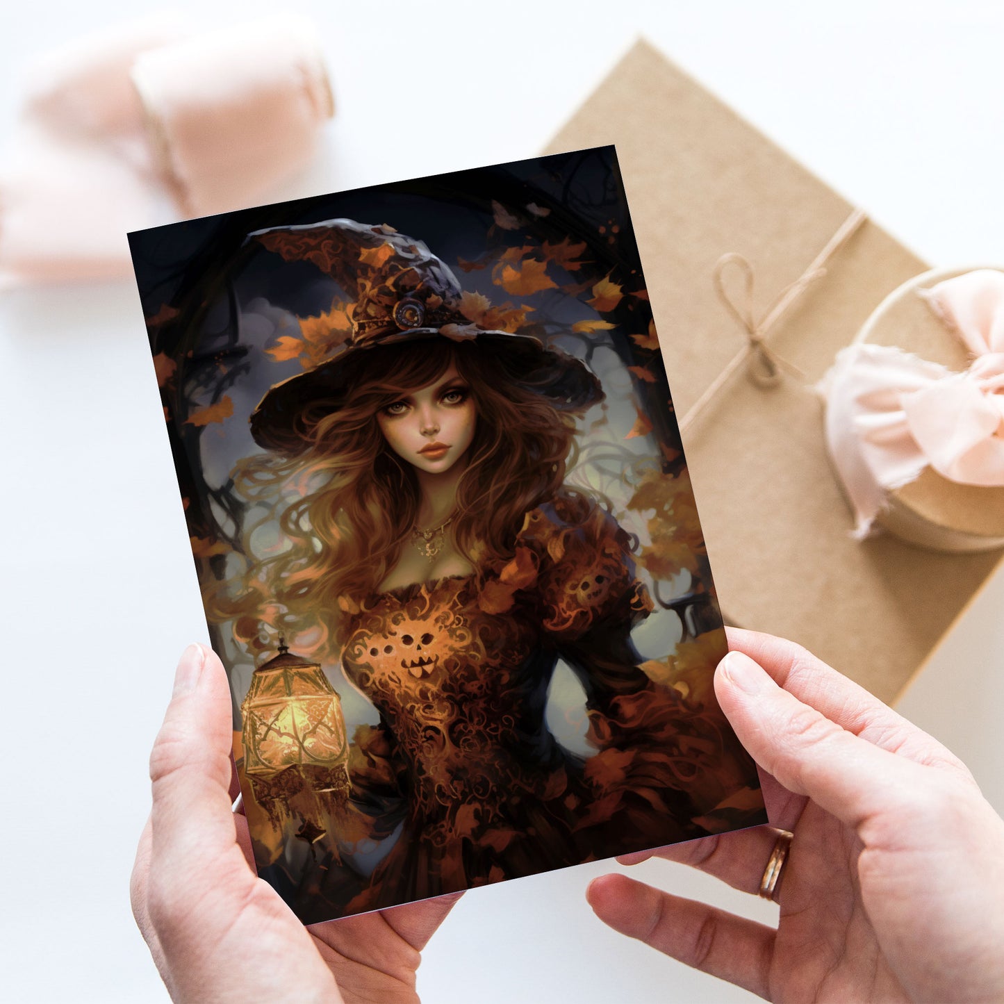 Vykort för postcrossing, scrapbooking & dekoration - Halloween - Vacker Häxa PC556