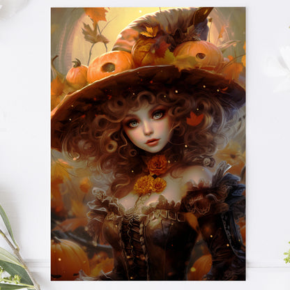 Vykort för postcrossing, scrapbooking & dekoration - Halloween - Vacker Häxa PC557