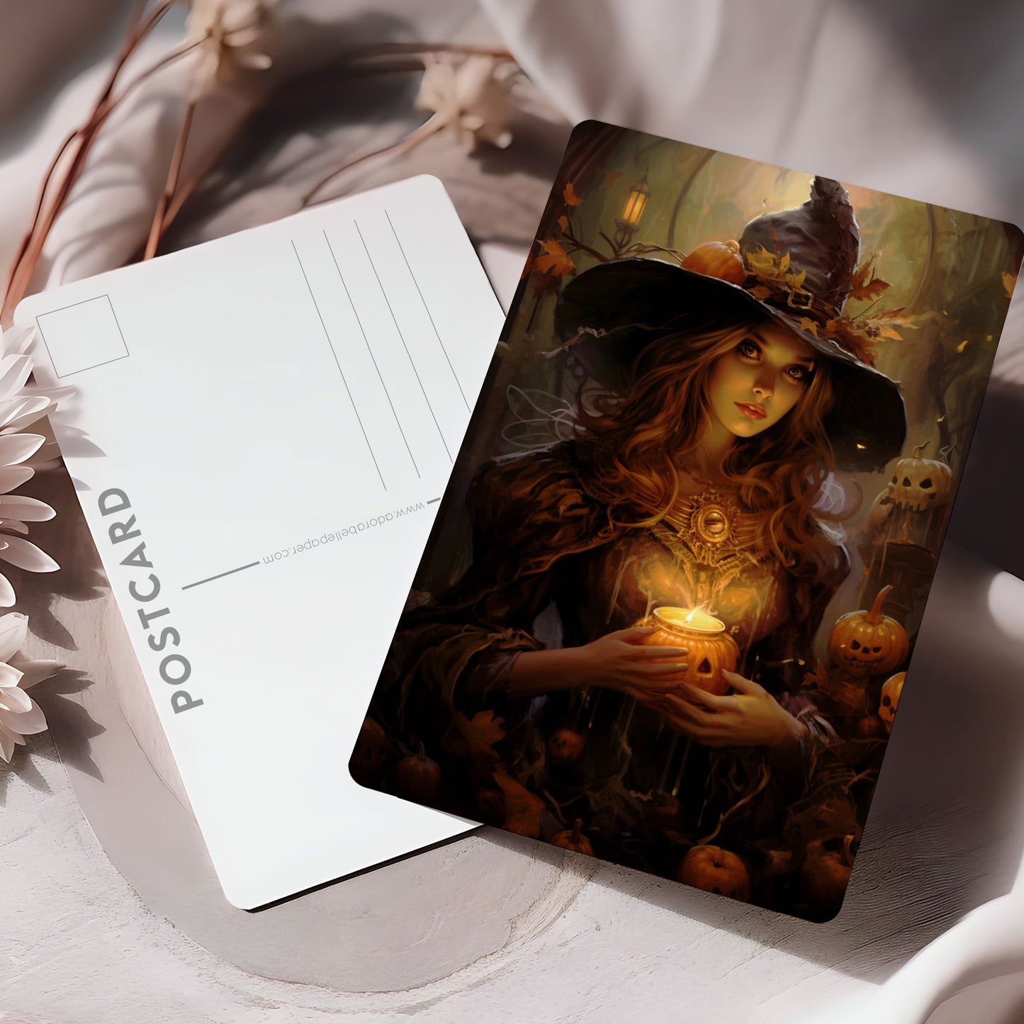 Vykort för postcrossing, scrapbooking & dekoration - Halloween - Vacker Häxa PC558