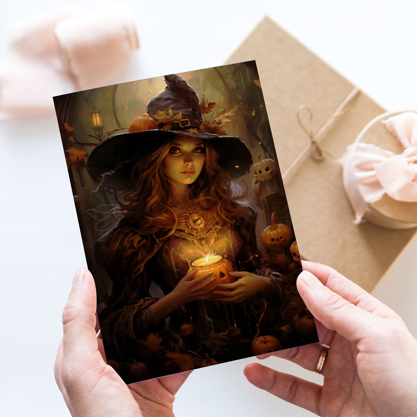 Vykort för postcrossing, scrapbooking & dekoration - Halloween - Vacker Häxa PC558