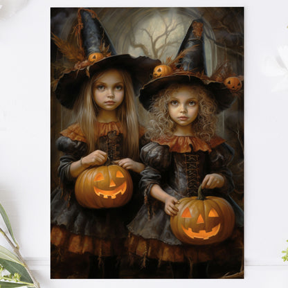 Vykort för postcrossing, scrapbooking & dekoration - Halloween - Flickor PC559