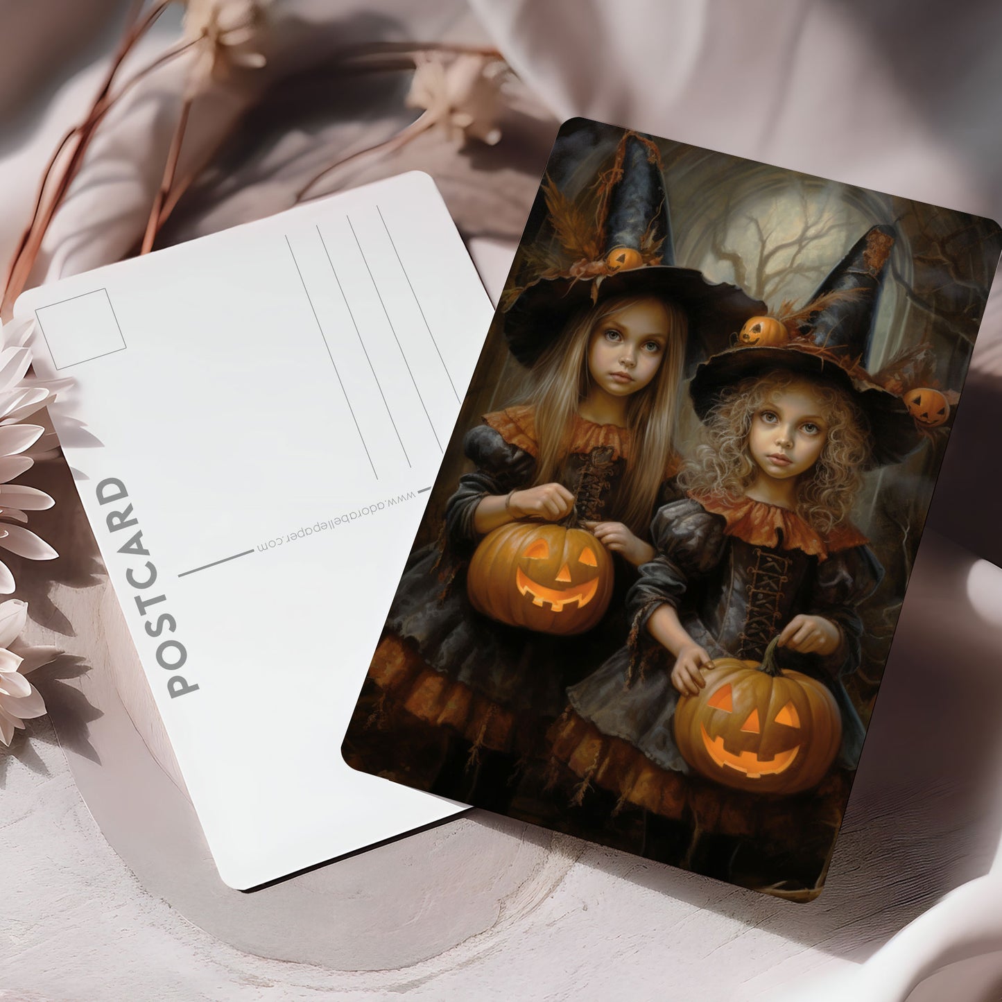 Vykort för postcrossing, scrapbooking & dekoration - Halloween - Flickor PC559