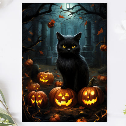 Vykort för postcrossing, scrapbooking & dekoration - Halloween - Katt PC560