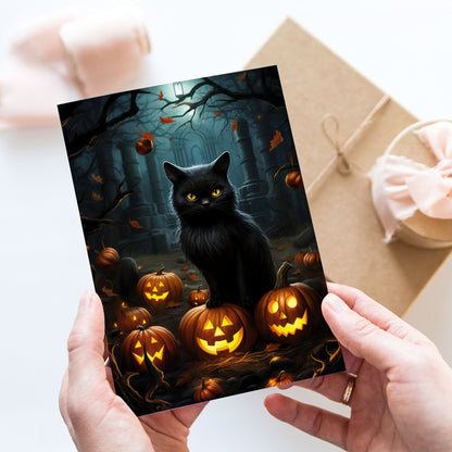 Vykort för postcrossing, scrapbooking & dekoration - Halloween - Katt PC560