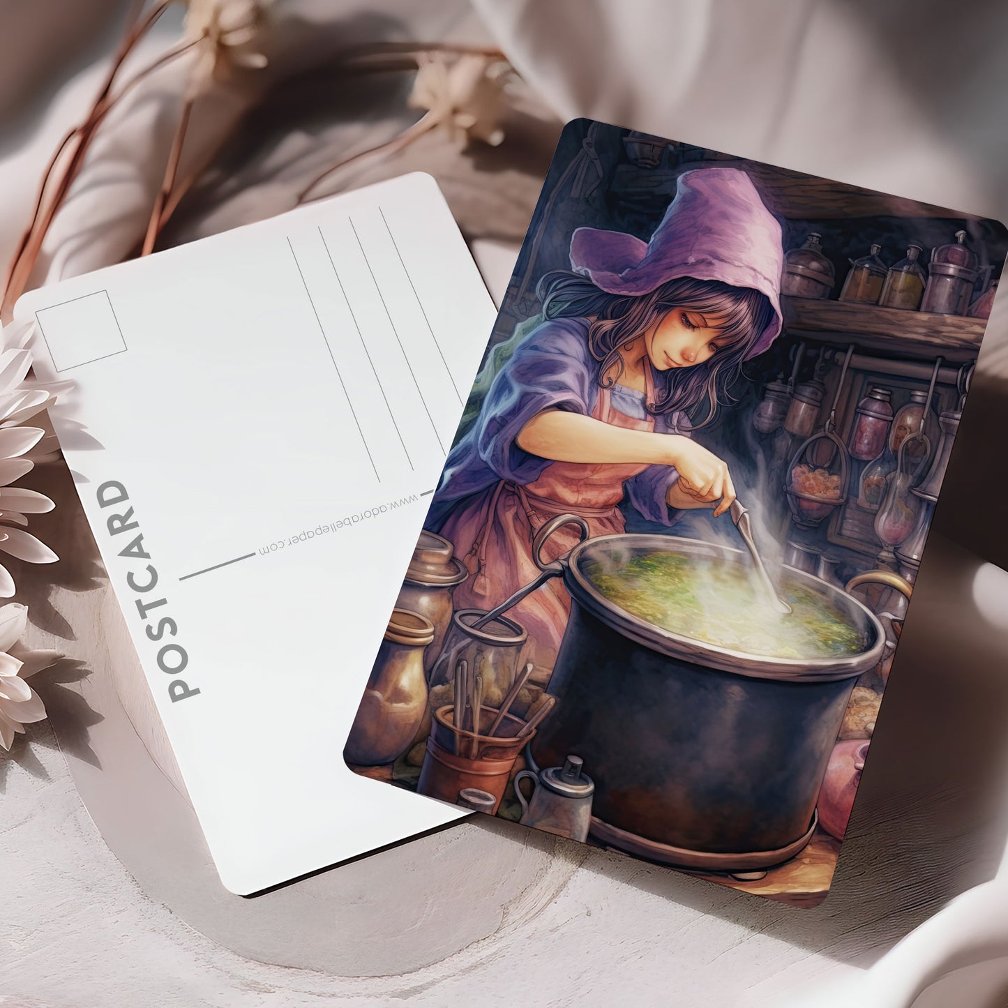 Vykort för postcrossing, scrapbooking & dekoration - Halloween - Söt Häxa PC563