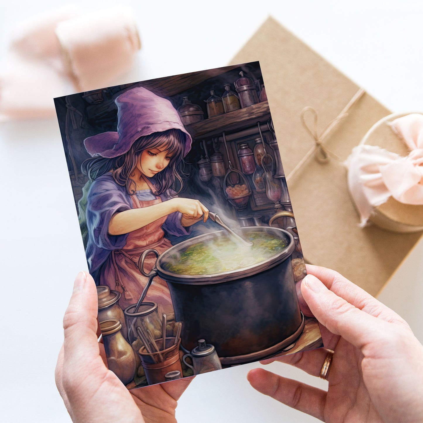 Vykort för postcrossing, scrapbooking & dekoration - Halloween - Söt Häxa PC563