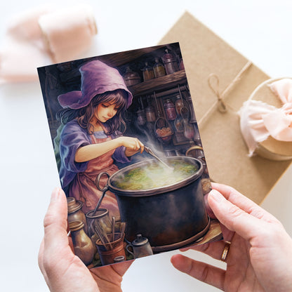 Vykort för postcrossing, scrapbooking & dekoration - Halloween - Söt Häxa PC563