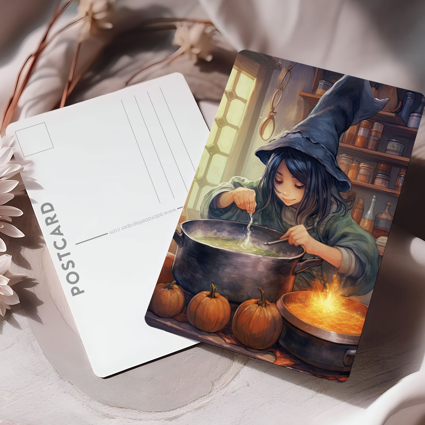 Vykort för postcrossing, scrapbooking & dekoration - Halloween - Söt Häxa PC564