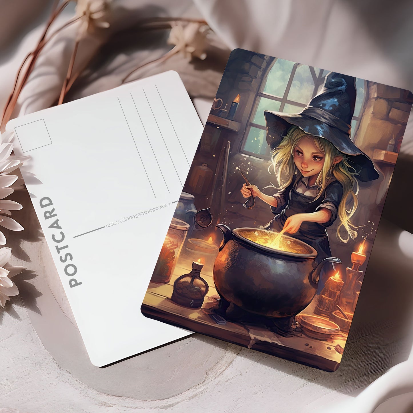 Vykort för postcrossing, scrapbooking & dekoration - Halloween - Söt Häxa PC565