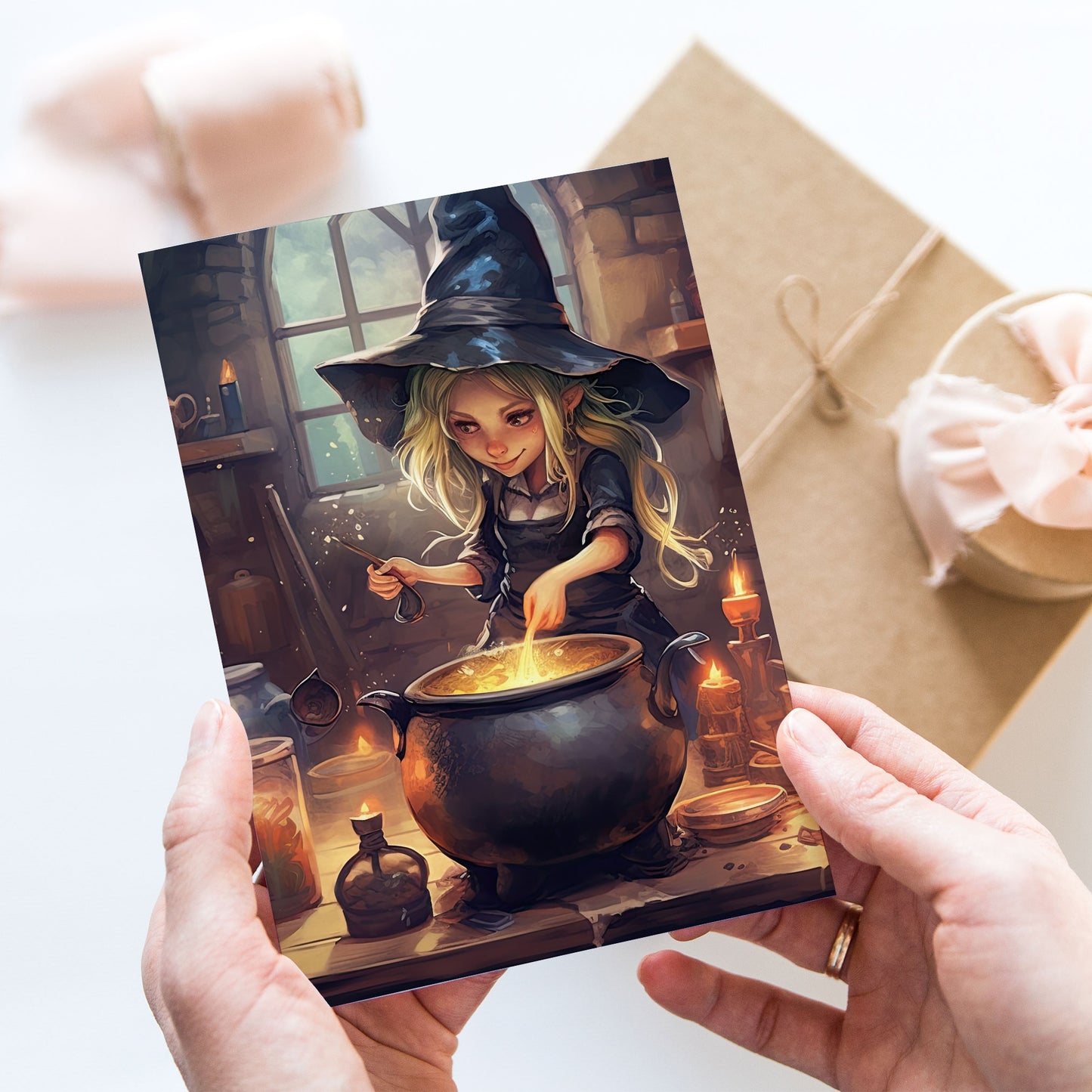 Vykort för postcrossing, scrapbooking & dekoration - Halloween - Söt Häxa PC565