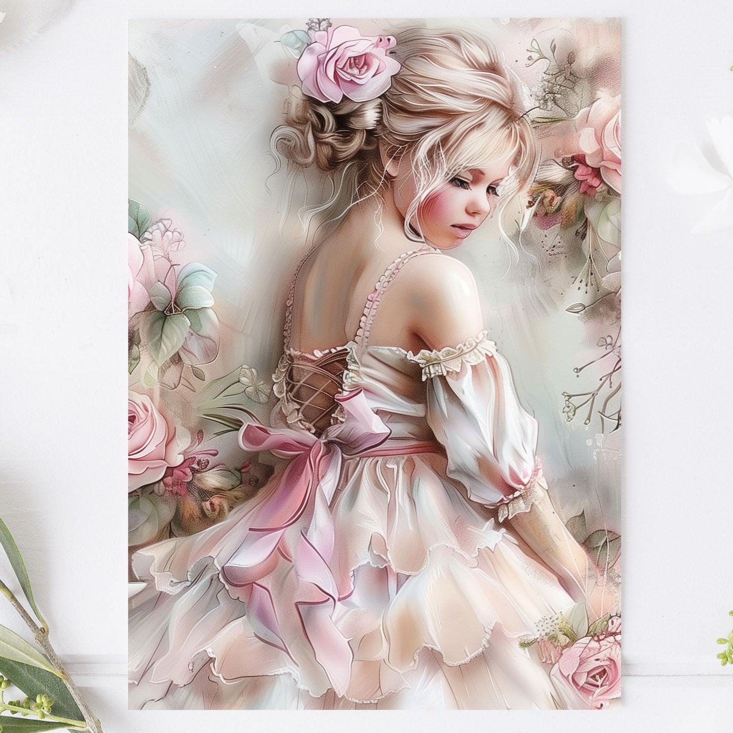 Vykort för postcrossing, scrapbooking & dekoration - Chic Blomsterflicka PC589