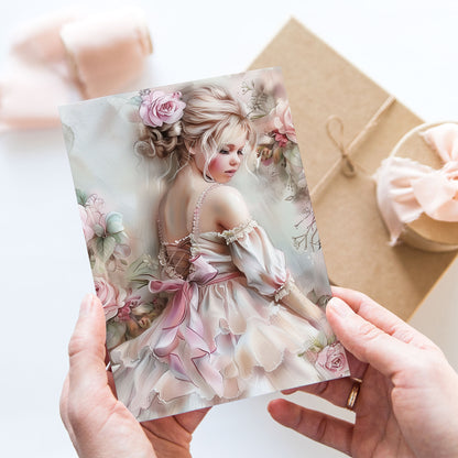 Vykort för postcrossing, scrapbooking & dekoration - Chic Blomsterflicka PC589